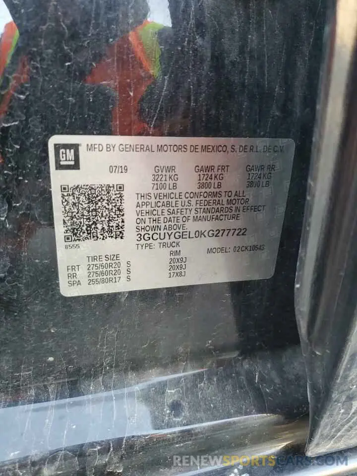 15 Photograph of a damaged car 3GCUYGEL0KG277722 CHEVROLET ALL Models 2019