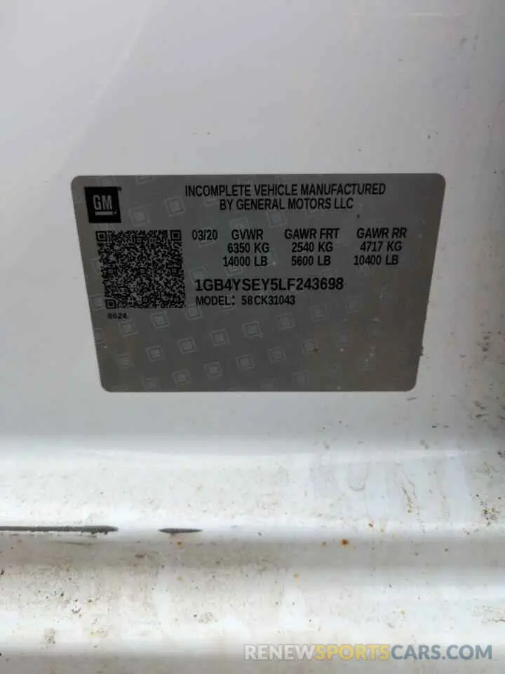 13 Photograph of a damaged car 1GB4YSEY5LF243698 CHEVROLET ALL Models 2020