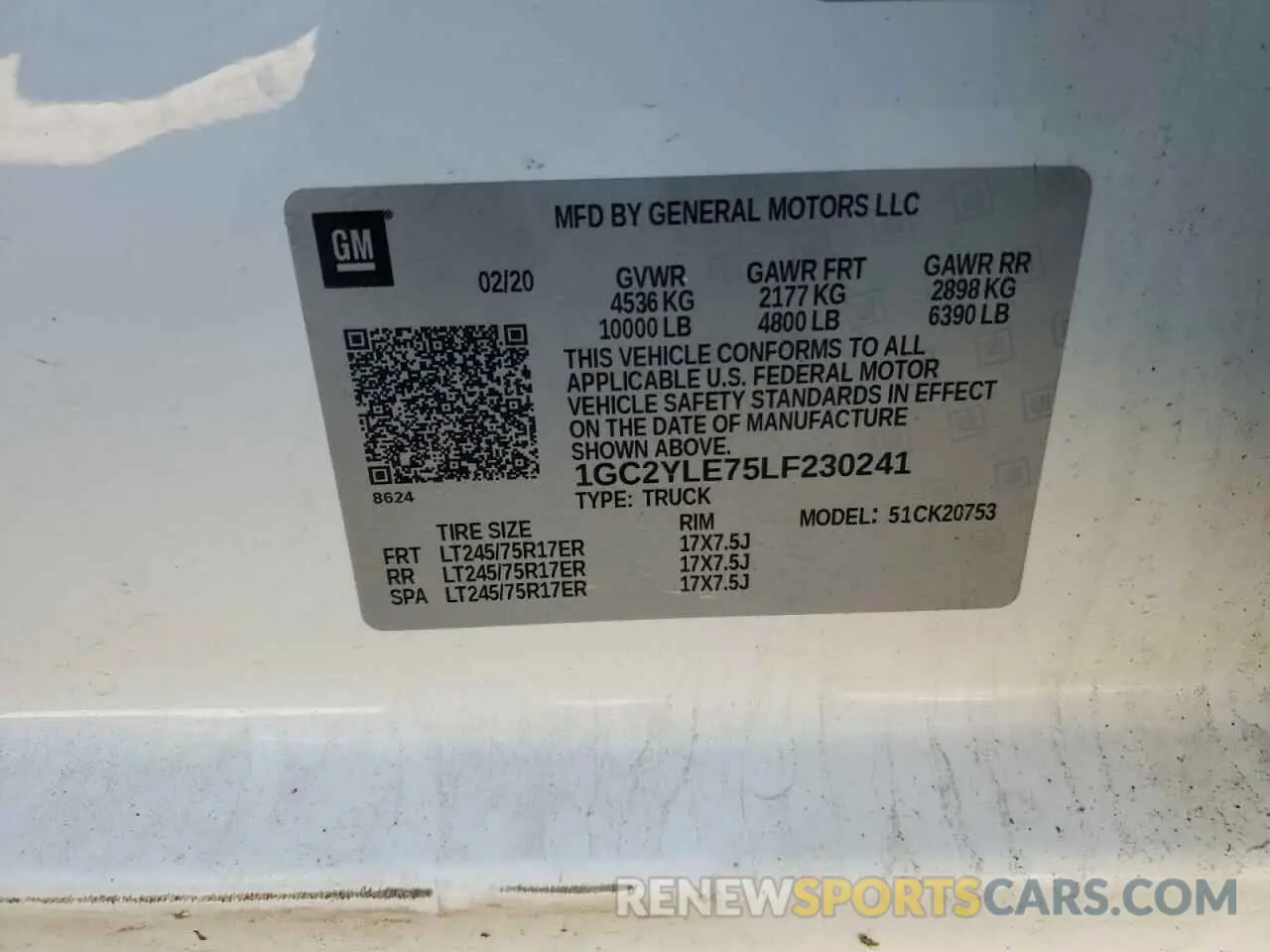 12 Photograph of a damaged car 1GC2YLE75LF230241 CHEVROLET ALL Models 2020