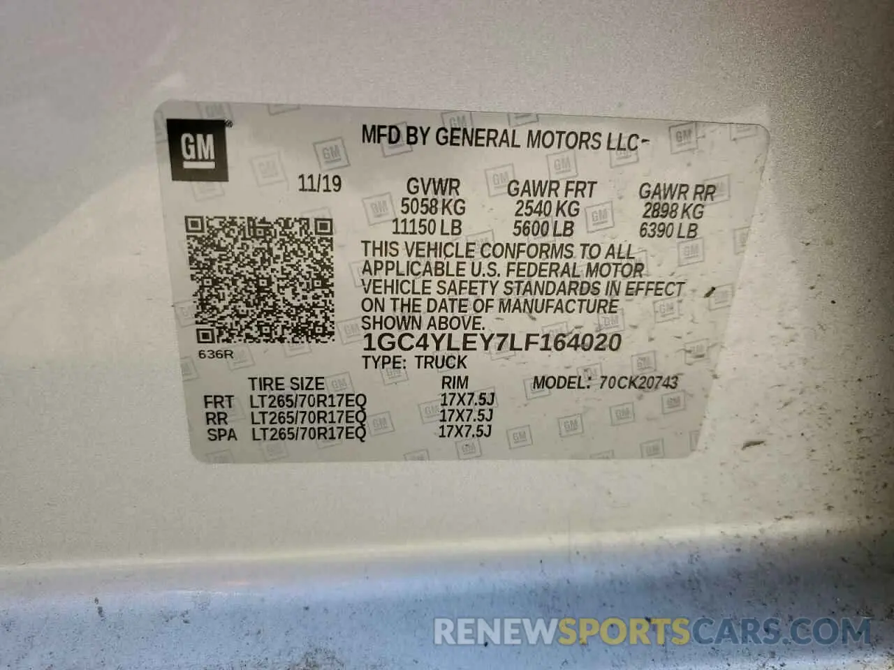 14 Photograph of a damaged car 1GC4YLEY7LF164020 CHEVROLET ALL Models 2020