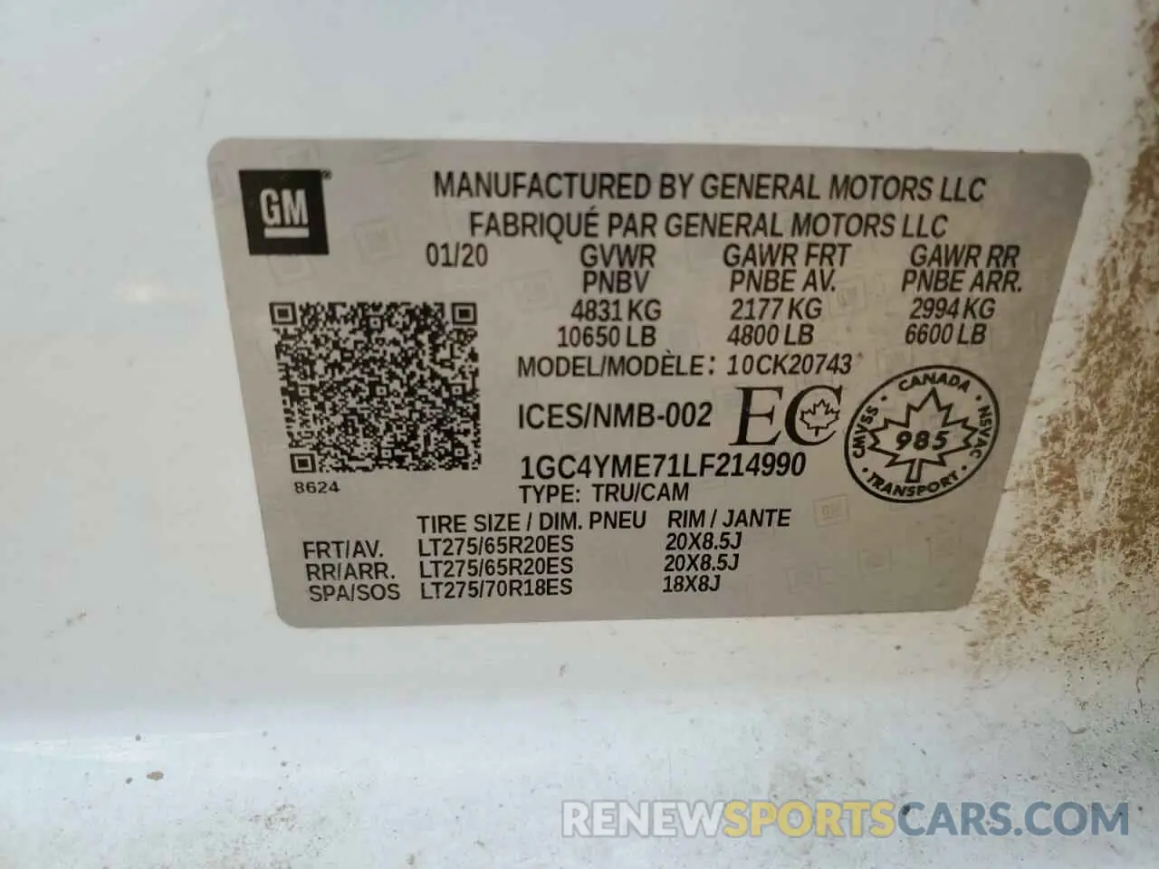 12 Photograph of a damaged car 1GC4YME71LF214990 CHEVROLET ALL Models 2020