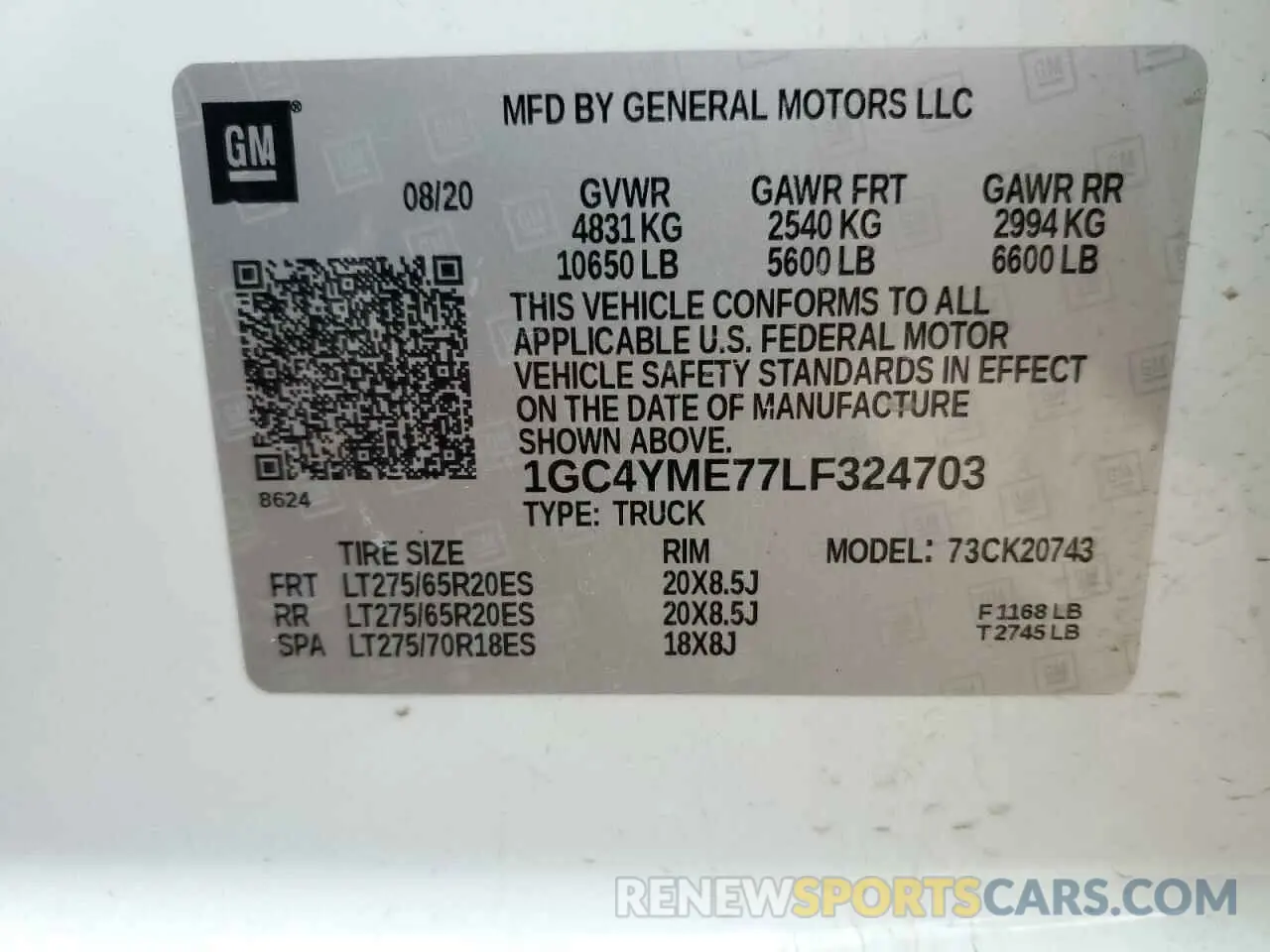 12 Photograph of a damaged car 1GC4YME77LF324703 CHEVROLET ALL Models 2020
