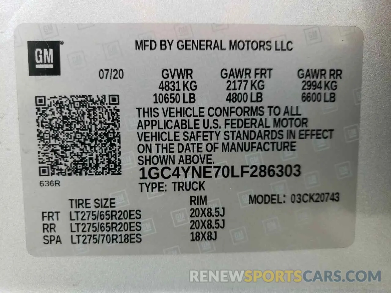 13 Photograph of a damaged car 1GC4YNE70LF286303 CHEVROLET ALL Models 2020