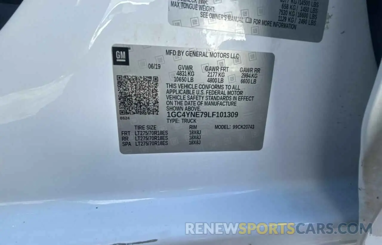 10 Photograph of a damaged car 1GC4YNE79LF101309 CHEVROLET ALL Models 2020