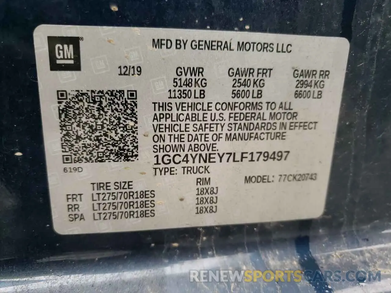 14 Photograph of a damaged car 1GC4YNEY7LF179497 CHEVROLET ALL Models 2020