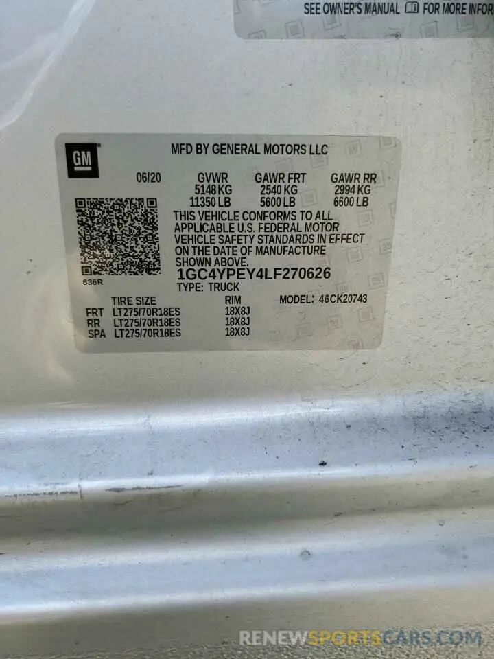 12 Photograph of a damaged car 1GC4YPEY4LF270626 CHEVROLET ALL Models 2020