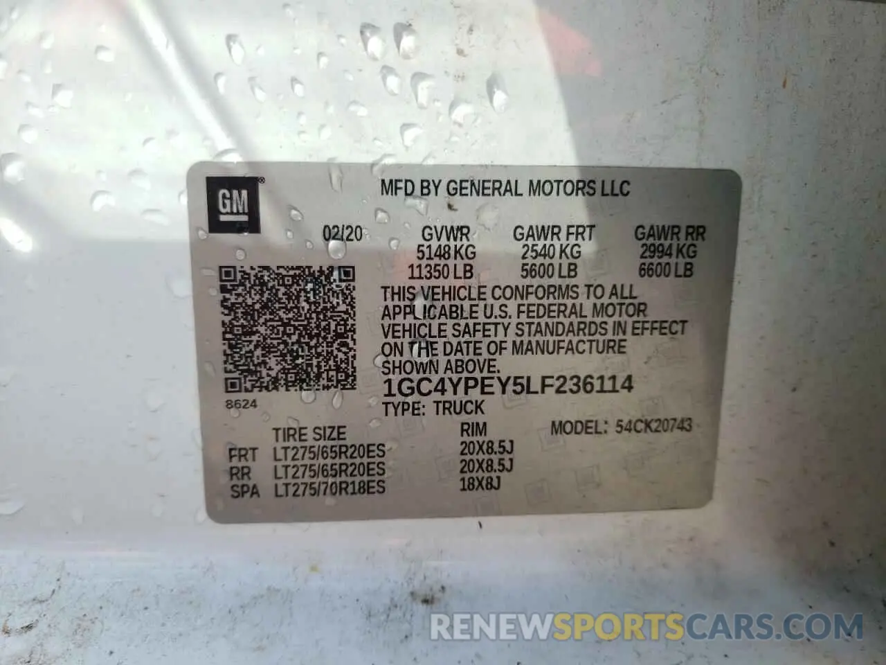 13 Photograph of a damaged car 1GC4YPEY5LF236114 CHEVROLET ALL Models 2020