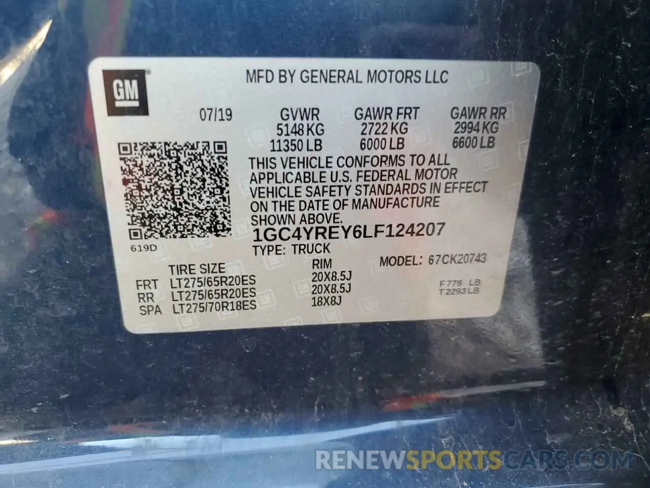 13 Photograph of a damaged car 1GC4YREY6LF124207 CHEVROLET ALL Models 2020