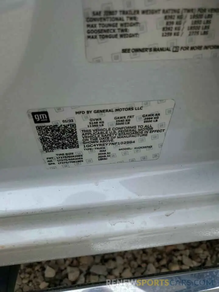 12 Photograph of a damaged car 1GC4YREY7NF102994 CHEVROLET ALL Models 2020