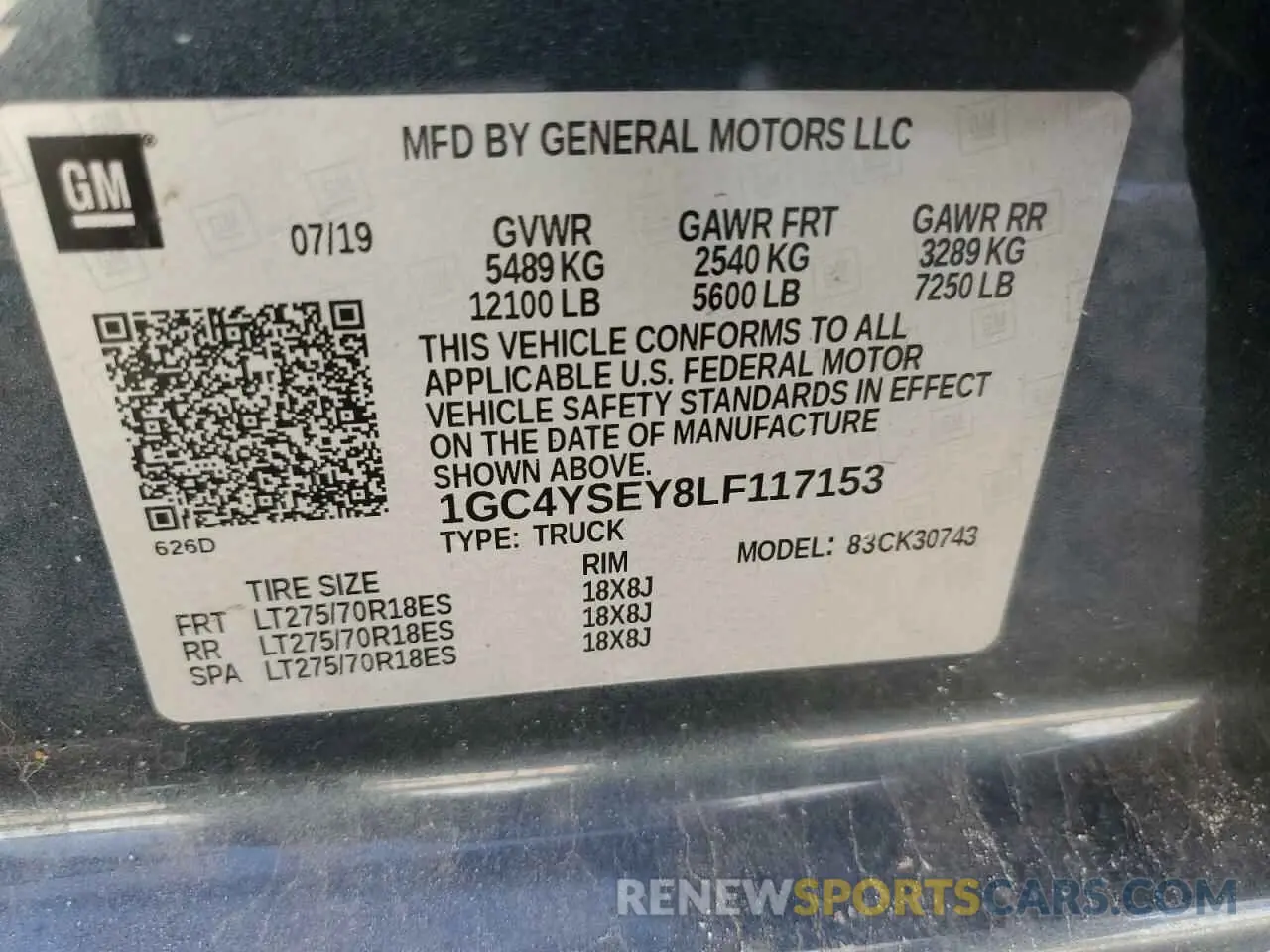 13 Photograph of a damaged car 1GC4YSEY8LF117153 CHEVROLET ALL Models 2020
