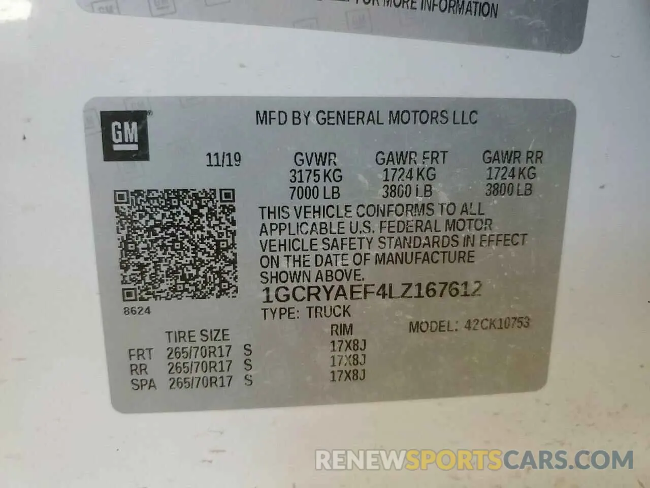 12 Photograph of a damaged car 1GCRYAEF4LZ167612 CHEVROLET ALL Models 2020