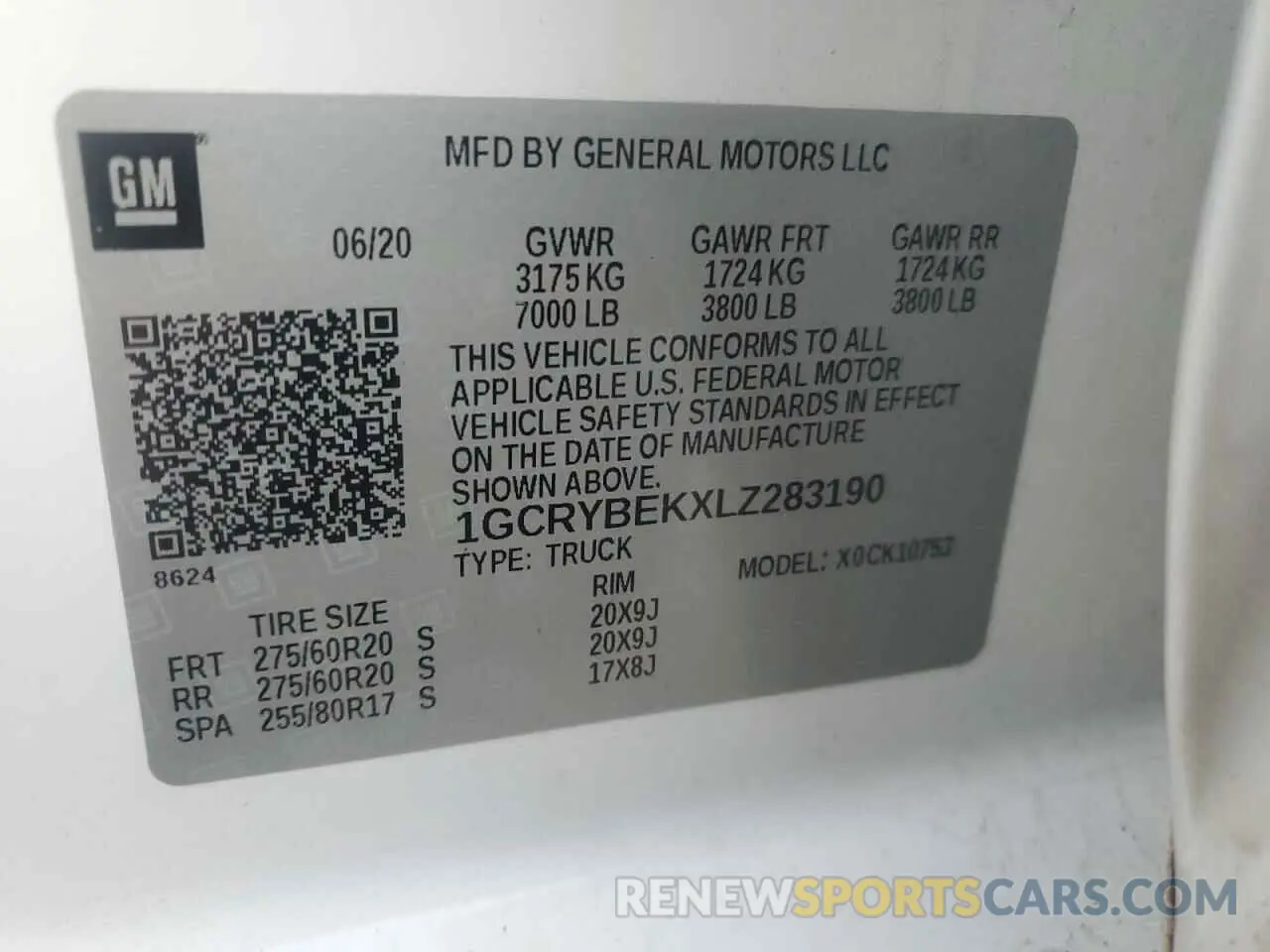 12 Photograph of a damaged car 1GCRYBEKXLZ283190 CHEVROLET ALL Models 2020