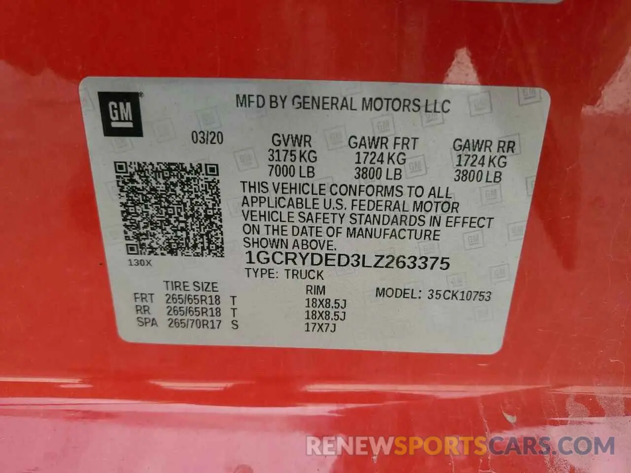 12 Photograph of a damaged car 1GCRYDED3LZ263375 CHEVROLET ALL Models 2020