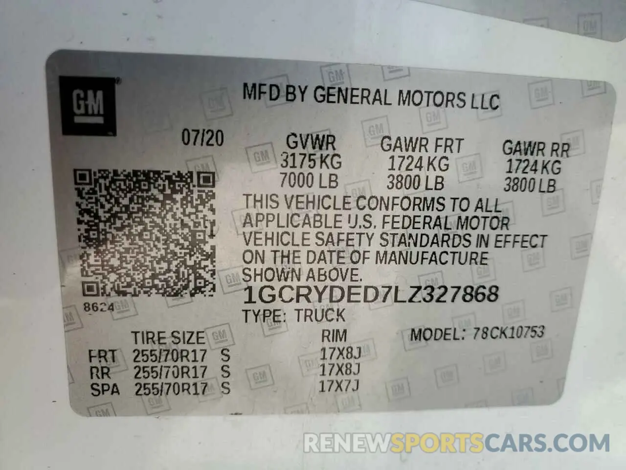 13 Photograph of a damaged car 1GCRYDED7LZ327868 CHEVROLET ALL Models 2020