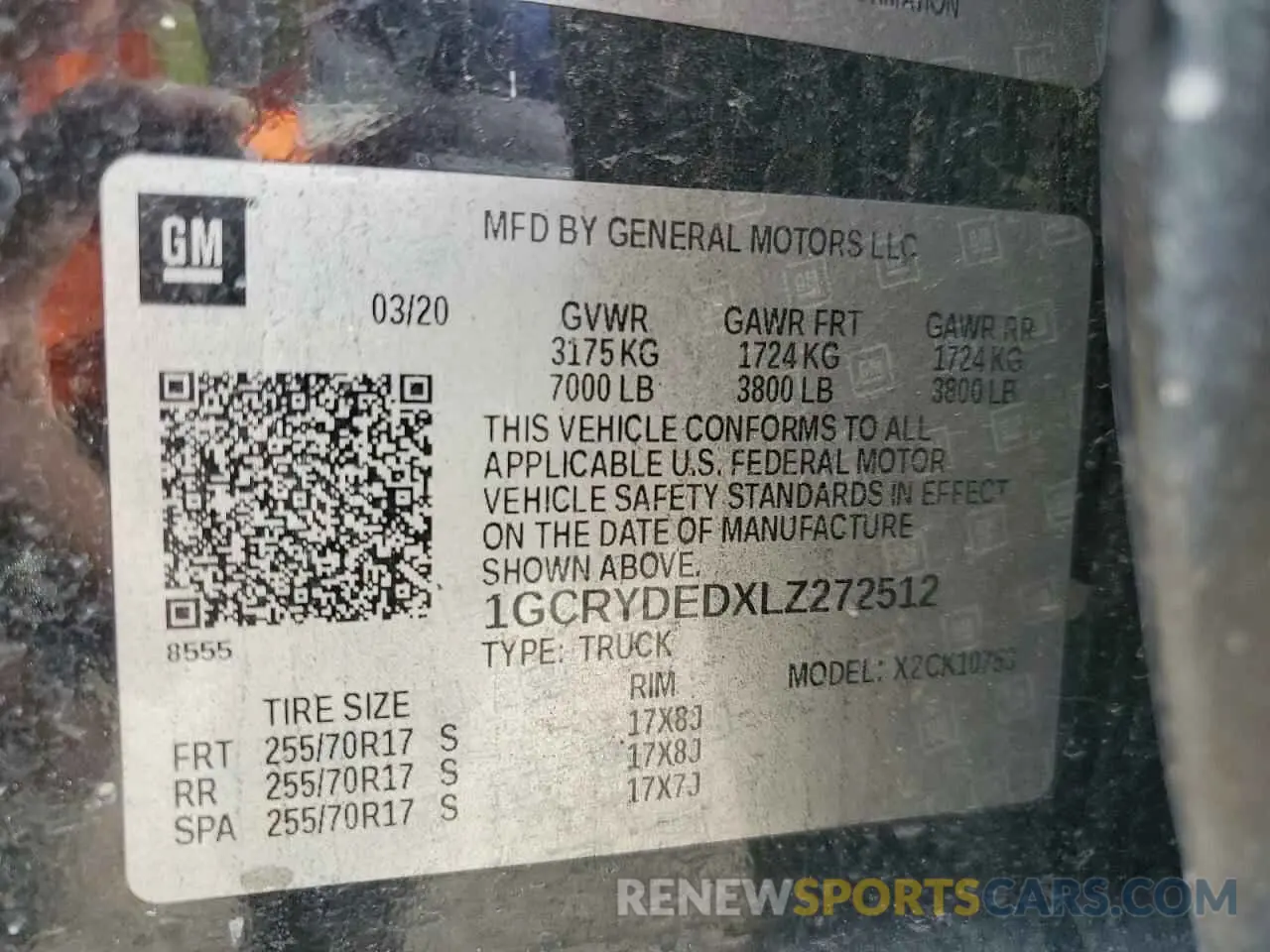 13 Photograph of a damaged car 1GCRYDEDXLZ272512 CHEVROLET ALL Models 2020