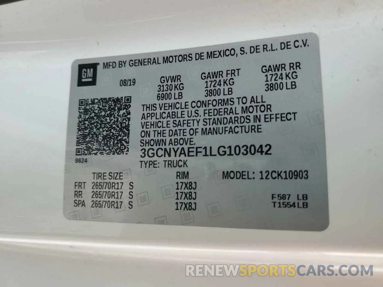 12 Photograph of a damaged car 3GCNYAEF1LG103042 CHEVROLET ALL Models 2020