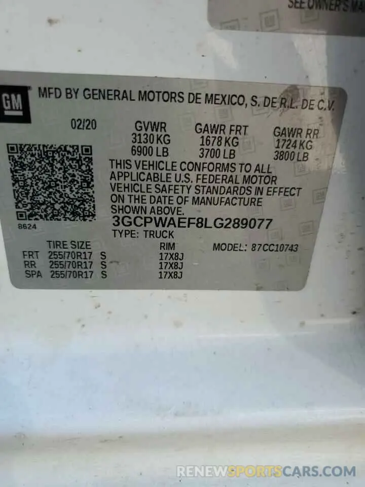12 Photograph of a damaged car 3GCPWAEF8LG289077 CHEVROLET ALL Models 2020