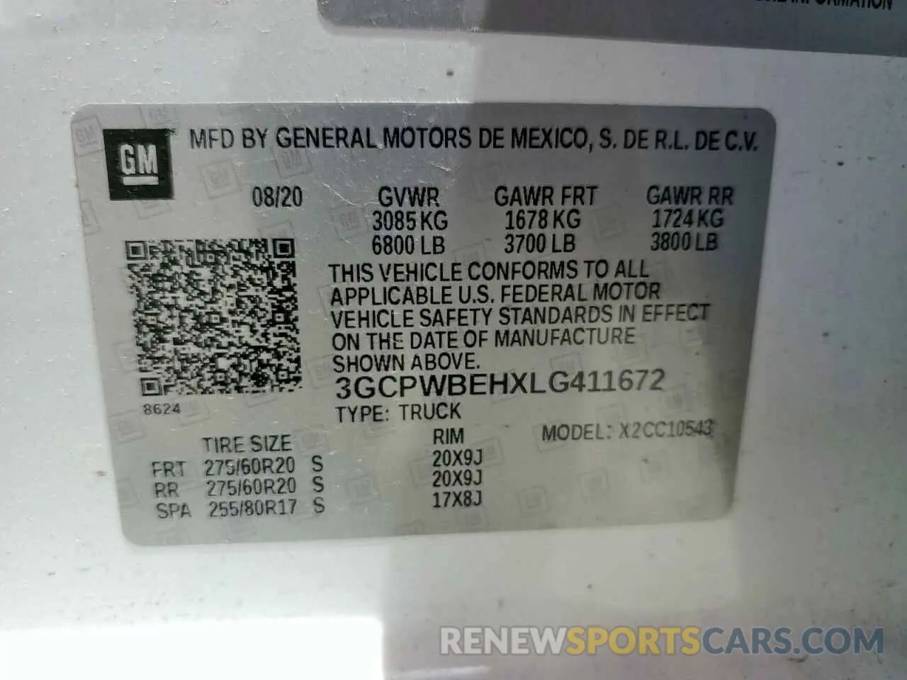 12 Photograph of a damaged car 3GCPWBEHXLG411672 CHEVROLET ALL Models 2020