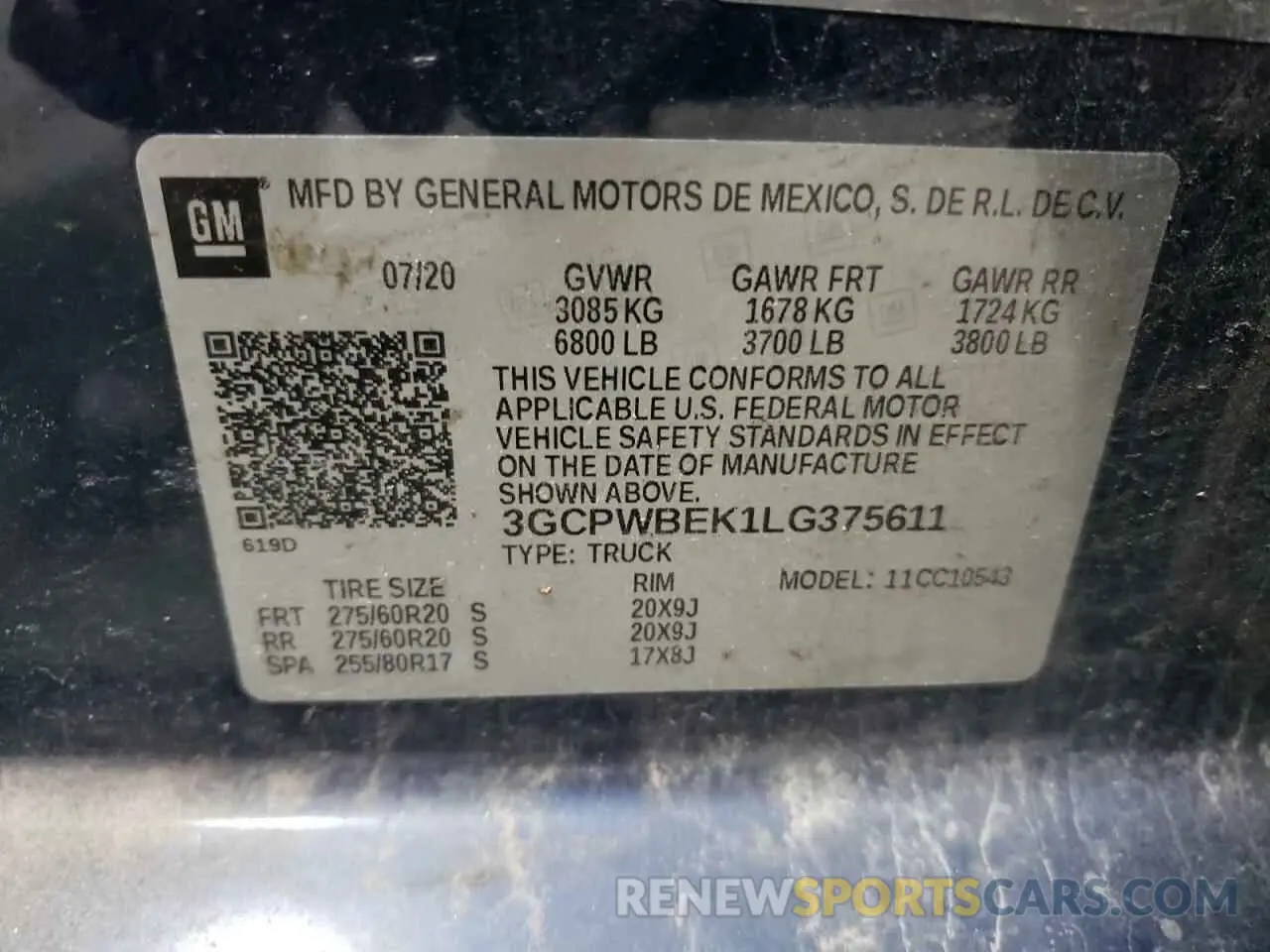 13 Photograph of a damaged car 3GCPWBEK1LG375611 CHEVROLET ALL Models 2020