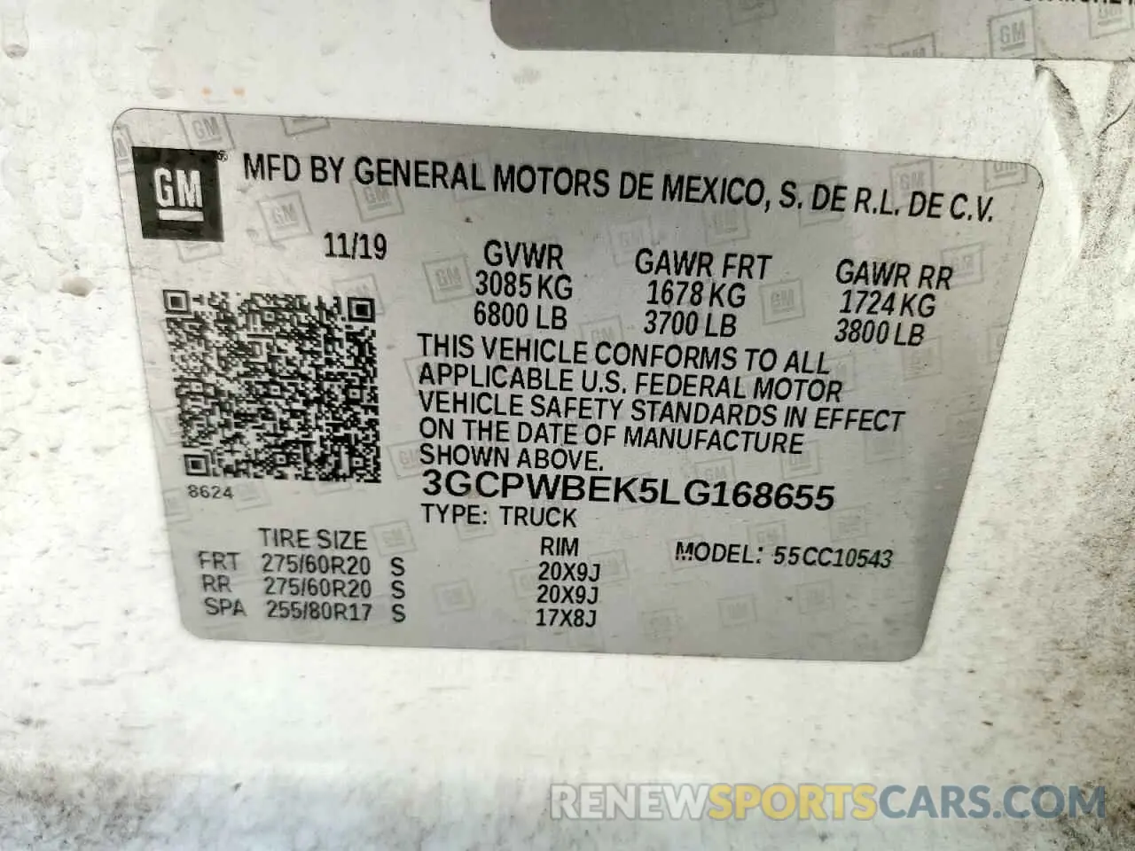 12 Photograph of a damaged car 3GCPWBEK5LG168655 CHEVROLET ALL Models 2020