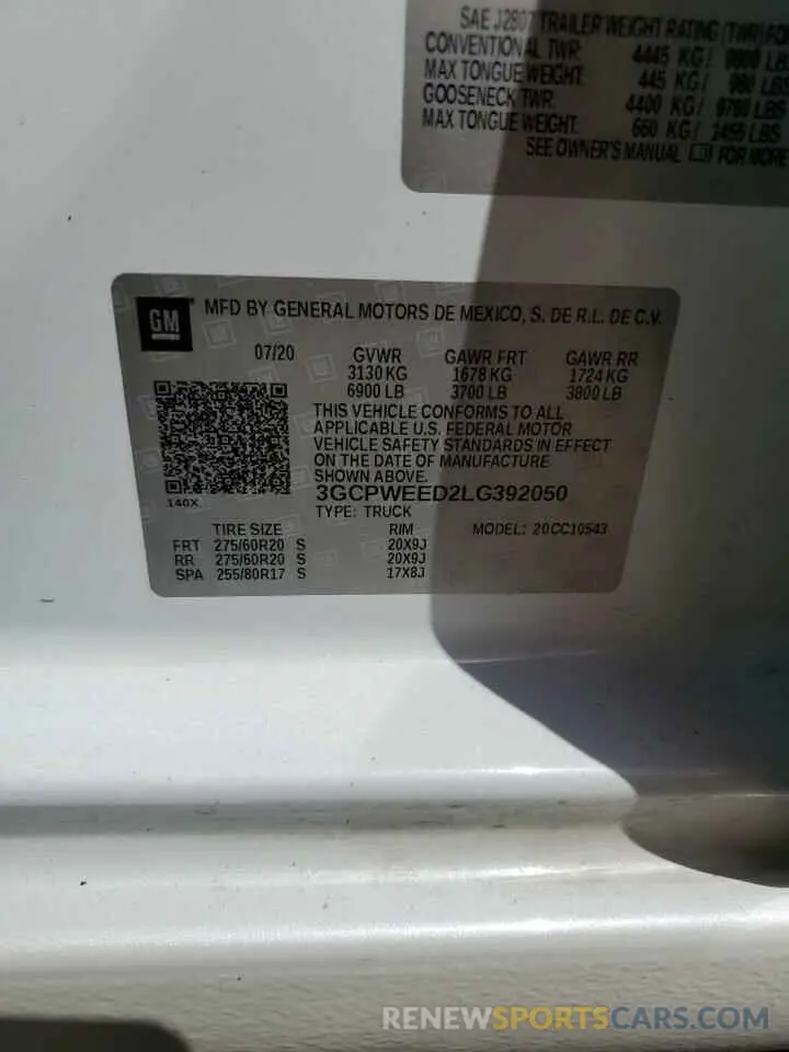 13 Photograph of a damaged car 3GCPWEED2LG392050 CHEVROLET ALL Models 2020