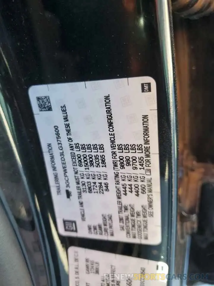 12 Photograph of a damaged car 3GCPWEED3LG375600 CHEVROLET ALL Models 2020