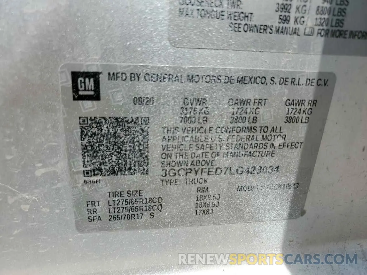 12 Photograph of a damaged car 3GCPYFED7LG423034 CHEVROLET ALL Models 2020