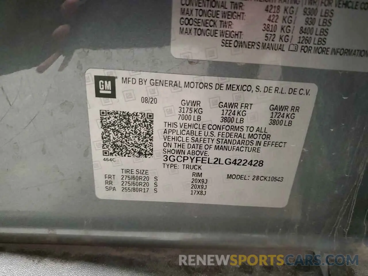 13 Photograph of a damaged car 3GCPYFEL2LG422428 CHEVROLET ALL Models 2020