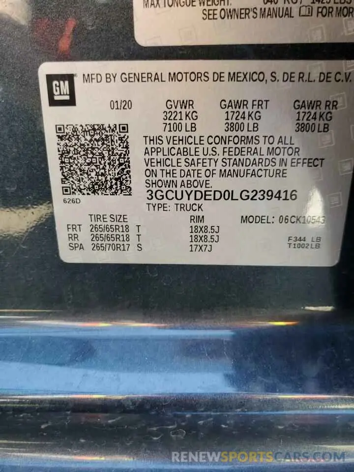 12 Photograph of a damaged car 3GCUYDED0LG239416 CHEVROLET ALL Models 2020