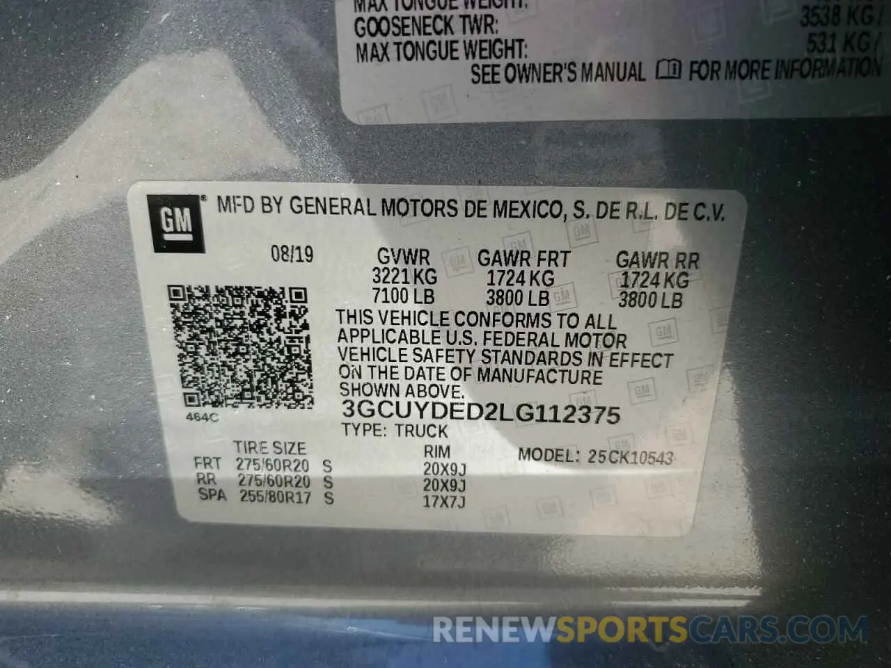 13 Photograph of a damaged car 3GCUYDED2LG112375 CHEVROLET ALL Models 2020