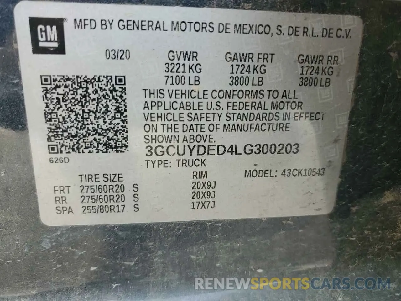 13 Photograph of a damaged car 3GCUYDED4LG300203 CHEVROLET ALL Models 2020