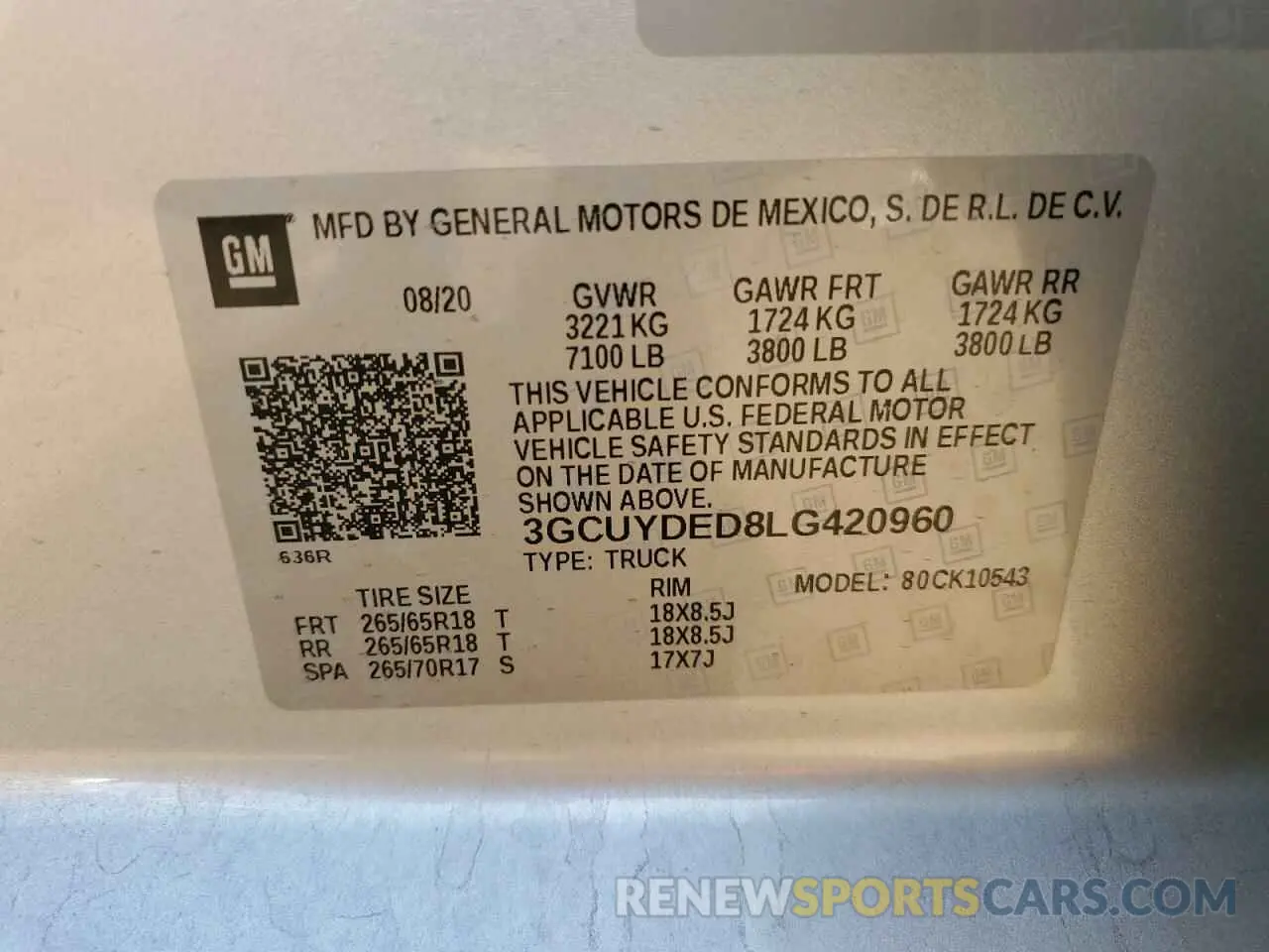 12 Photograph of a damaged car 3GCUYDED8LG420960 CHEVROLET ALL Models 2020