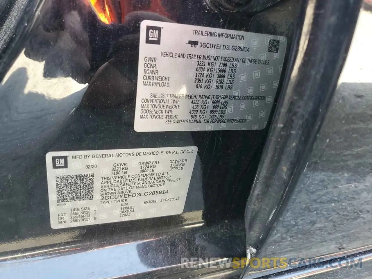 12 Photograph of a damaged car 3GCUYEED3LG285814 CHEVROLET ALL Models 2020