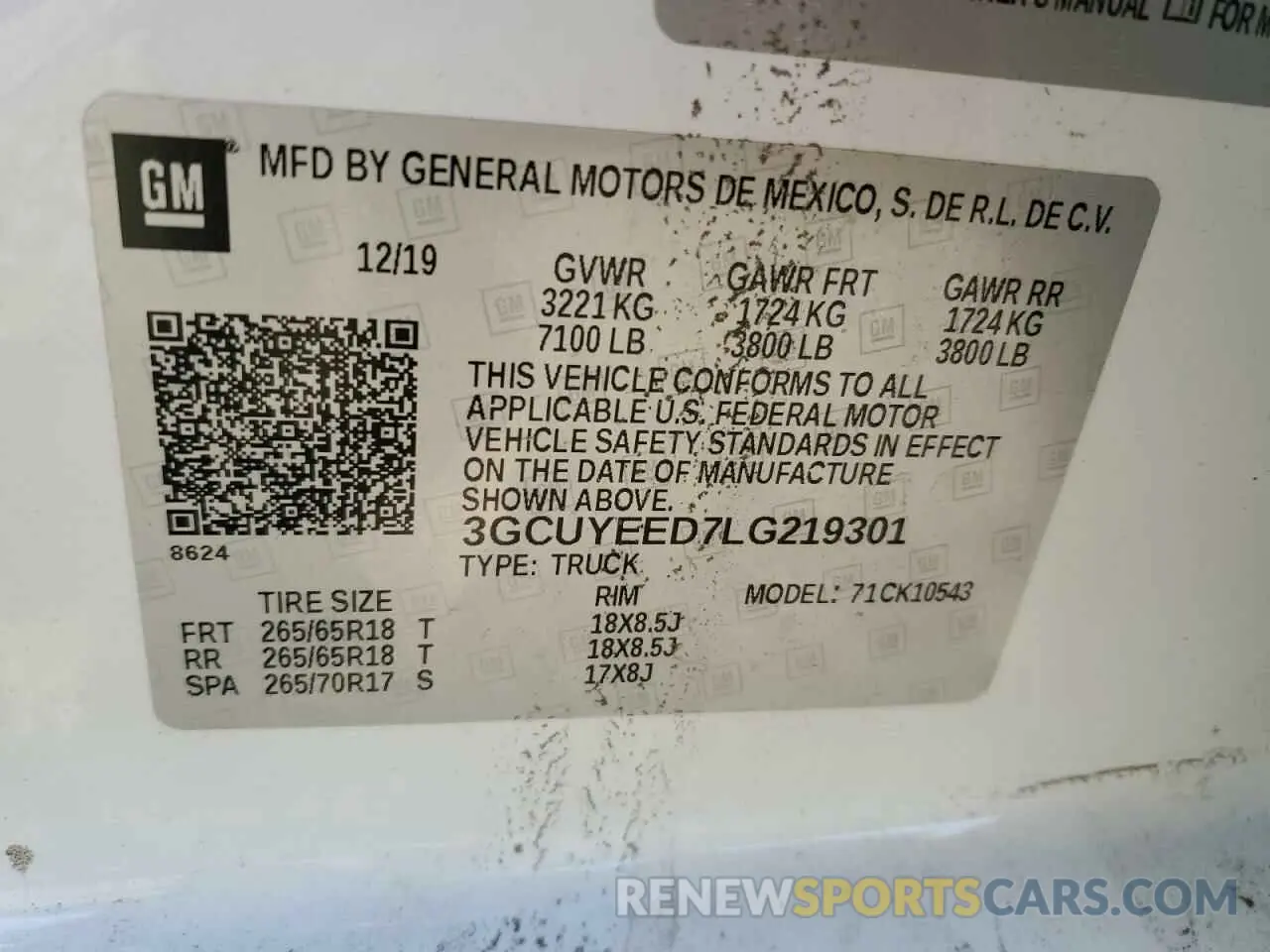13 Photograph of a damaged car 3GCUYEED7LG219301 CHEVROLET ALL Models 2020