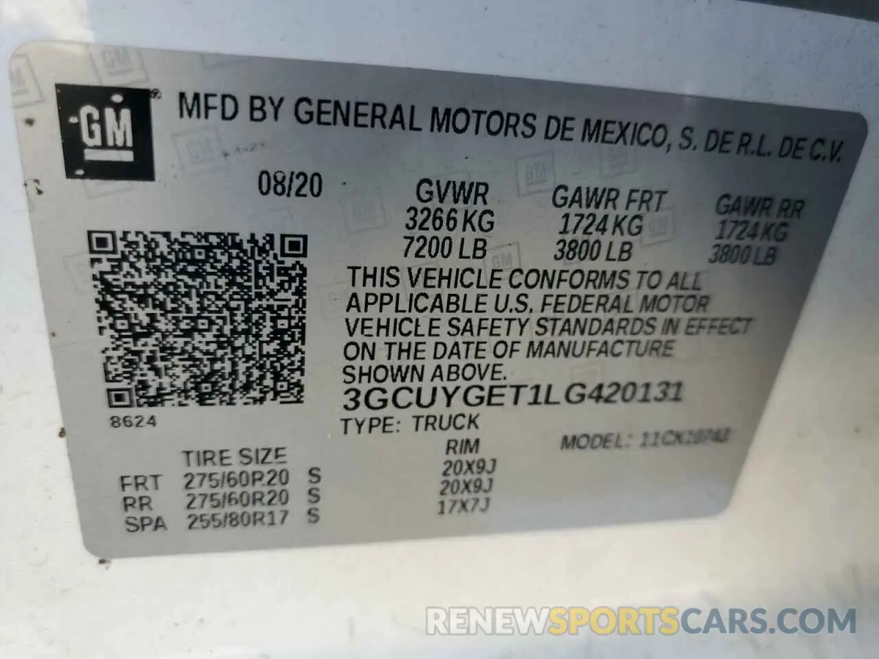 12 Photograph of a damaged car 3GCUYGET1LG420131 CHEVROLET ALL Models 2020