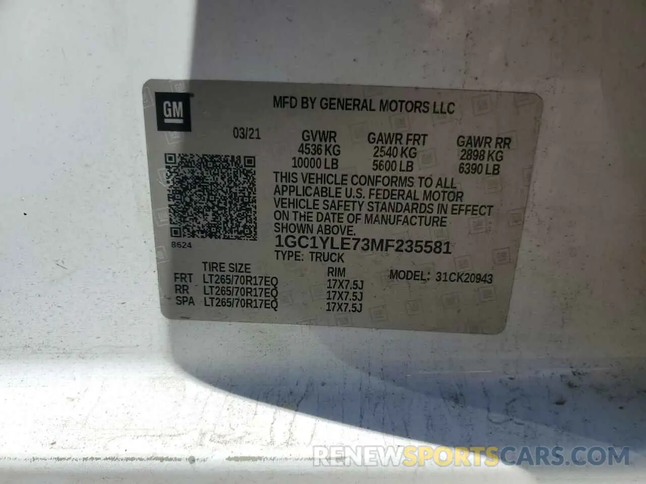 12 Photograph of a damaged car 1GC1YLE73MF235581 CHEVROLET ALL Models 2021