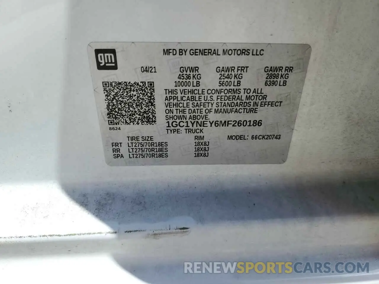 12 Photograph of a damaged car 1GC1YNEY6MF260186 CHEVROLET ALL Models 2021