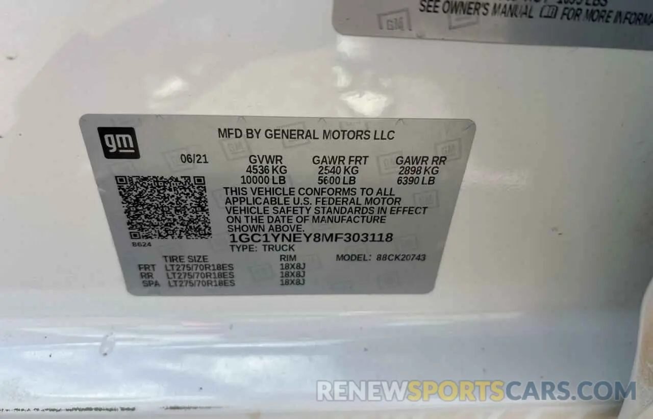 10 Photograph of a damaged car 1GC1YNEY8MF303118 CHEVROLET ALL Models 2021