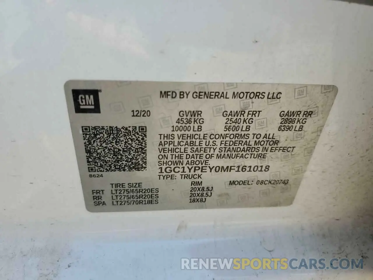 12 Photograph of a damaged car 1GC1YPEY0MF161018 CHEVROLET ALL Models 2021