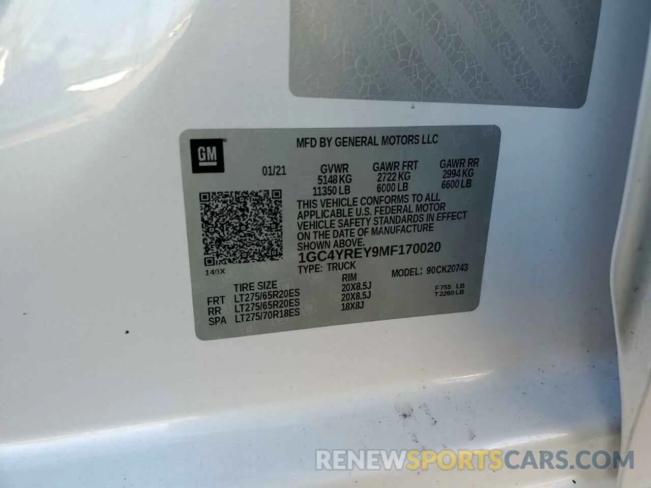 14 Photograph of a damaged car 1GC4YREY9MF170020 CHEVROLET ALL Models 2021