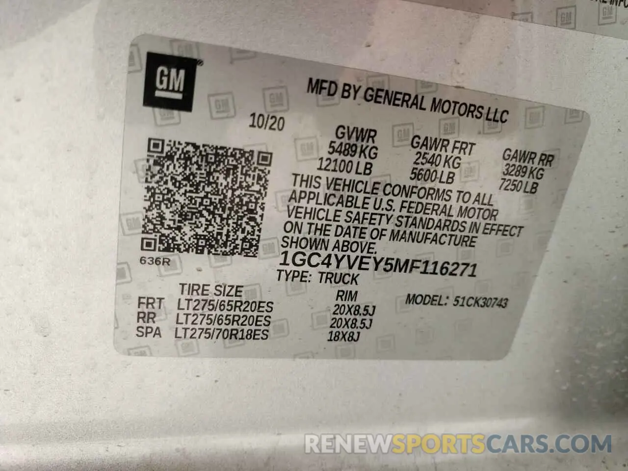 12 Photograph of a damaged car 1GC4YVEY5MF116271 CHEVROLET ALL Models 2021