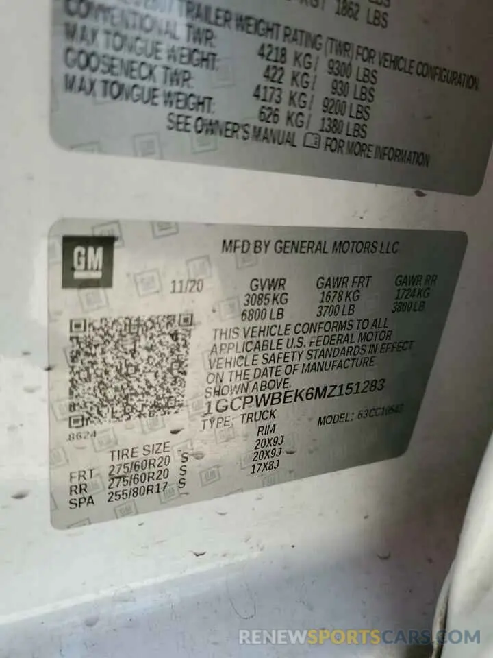 13 Photograph of a damaged car 1GCPWBEK6MZ151283 CHEVROLET ALL Models 2021