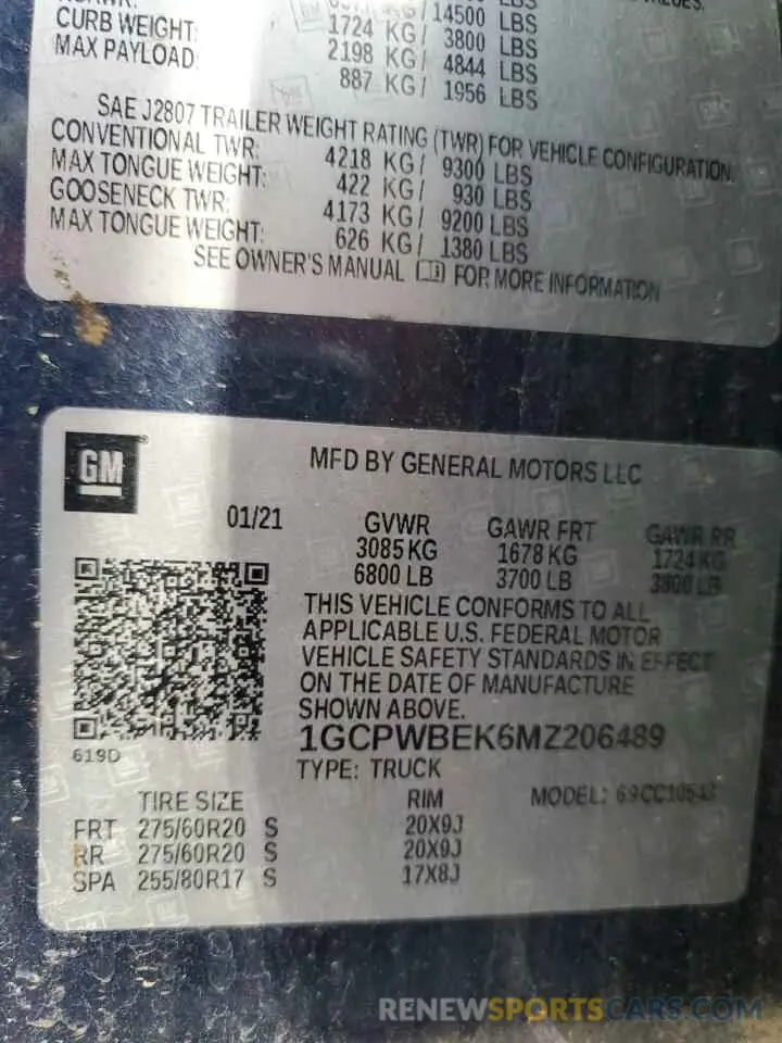 14 Photograph of a damaged car 1GCPWBEK6MZ206489 CHEVROLET ALL Models 2021