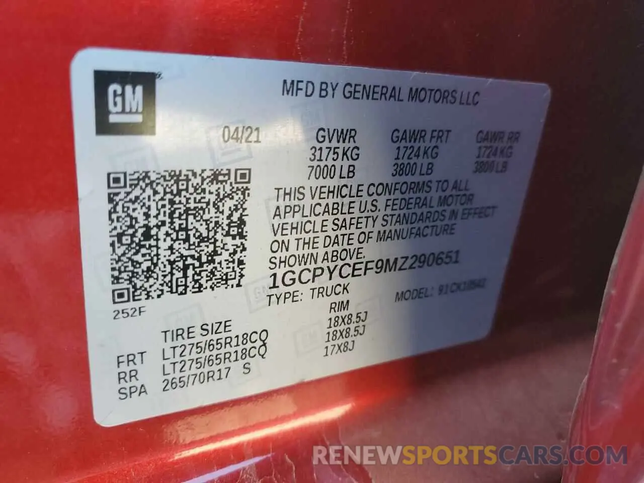 15 Photograph of a damaged car 1GCPYCEF9MZ290651 CHEVROLET ALL Models 2021