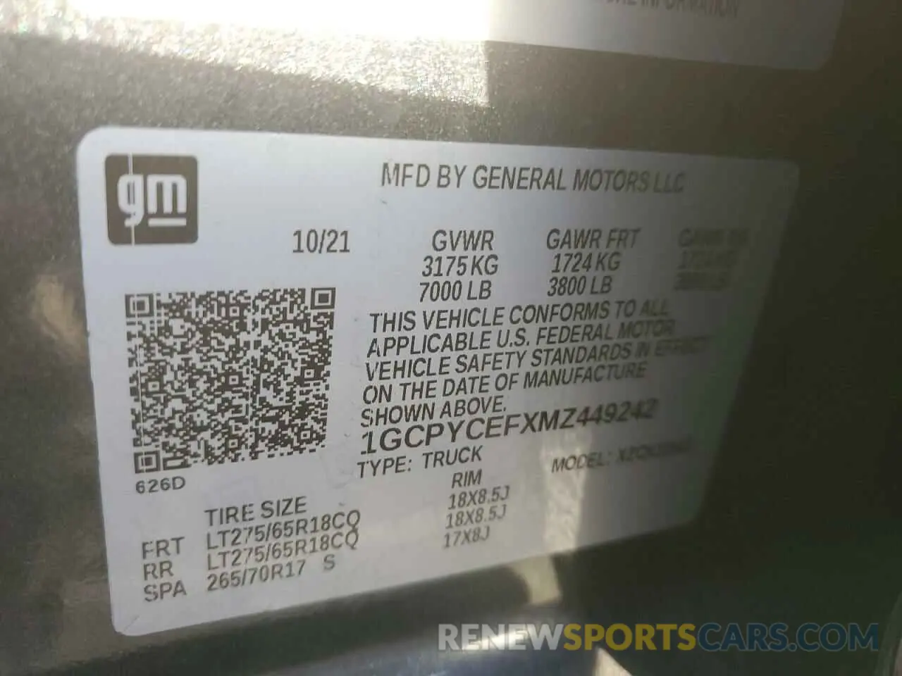 12 Photograph of a damaged car 1GCPYCEFXMZ449242 CHEVROLET ALL Models 2021