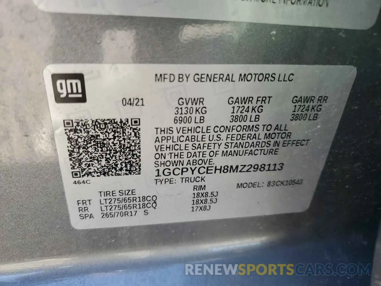 12 Photograph of a damaged car 1GCPYCEH8MZ298113 CHEVROLET ALL Models 2021