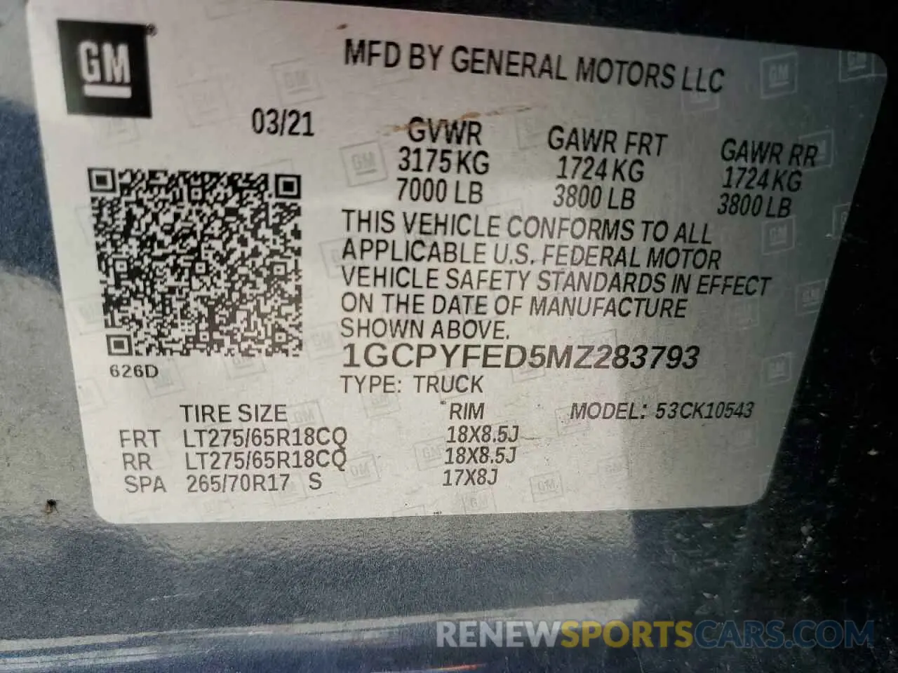 12 Photograph of a damaged car 1GCPYFED5MZ283793 CHEVROLET ALL Models 2021