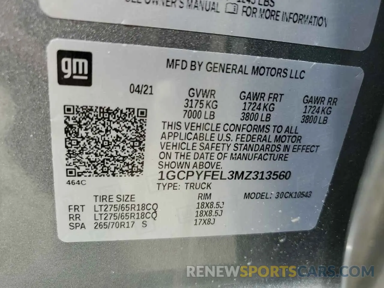 12 Photograph of a damaged car 1GCPYFEL3MZ313560 CHEVROLET ALL Models 2021