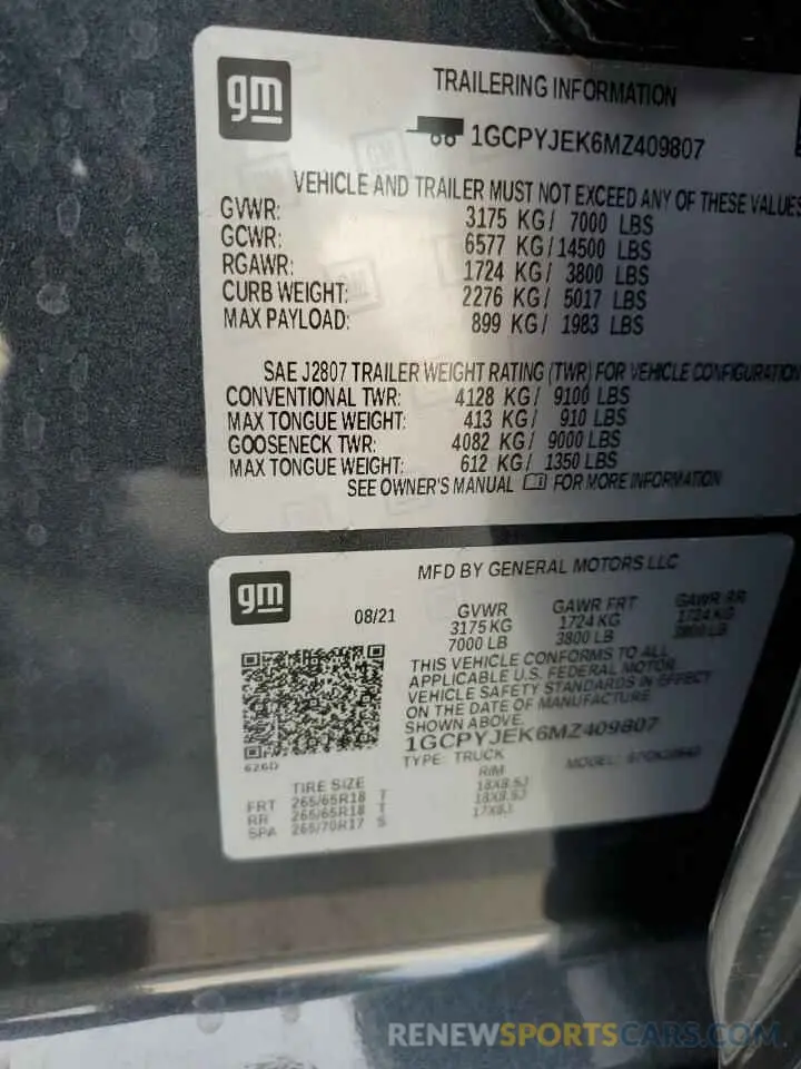 12 Photograph of a damaged car 1GCPYJEK6MZ409807 CHEVROLET ALL Models 2021