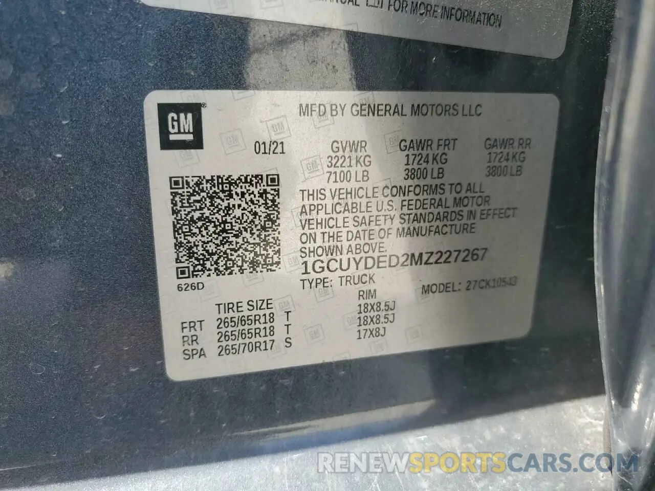 13 Photograph of a damaged car 1GCUYDED2MZ227267 CHEVROLET ALL Models 2021